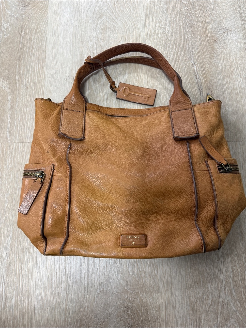 Fossil Tan Leather Top-Handle Tote